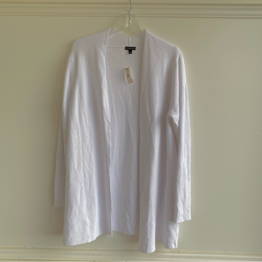 Talbots White Open-Front Lightweight Cardigan